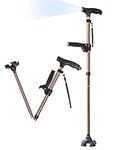 SUEH DESIGN Folding Walking Stick with LED Light for Men and Women, 11 Heights Adjustable, Collapsible Elderly Walking Cane with Side Handle, Gold