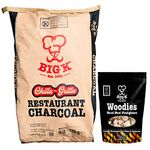 Big K Chilla-Grilla Restaurant Grade Lumpwood Charcoal 12kg Bag & Big K Woodies Natural Wood Wool Firelighters 300g with Topline Card. Perfect for Outdoor Barbecues, Camping BBQs.