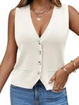 Saodimallsu Womens Sleeveless Sweater Vest Knit V Neck Button Fashion Casual Loose Spring Summer Waistcoat Cardigan, White, X-Large