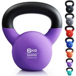 Core Balance 6kg Kettlebell Weight Cast Iron Neoprene Coated Heavy Duty Strength Training (Purple)