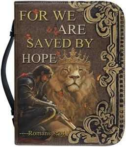 Brown Leather Bible Cover for Women Men,UINDDWCB Bible Holder, Bible Cover Carrier Carrying Organizer Bag,Roman Knights Lion and Psalm,X-Large