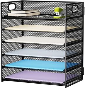 Marbrasse 6 Tier Paper Organizer Letter Tray - Mesh Desk File Organizer with Handle, Paper Sorter Organizer for Letter/A4 Office File Folder Holder - Black