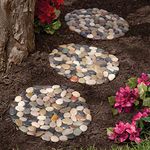 Bits and Pieces - Round Riverstone Stepping Stones Set - Decorative Stones for Your Garden