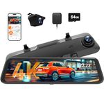 WOLFBOX G850 PRO 4K Smart Mirror Dash Cam with ADAS & BSD, 12” Rear View Mirror Camera, 5.8GHz WiFi, Voice Control, Includes 64GB Card, GPS, G-Sensor & Loop Recording.