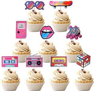 ZHUOWEISM 36 PCS 90s Retro Theme Cupcake Toppers Assembled 90's Decade Cupcake Picks Vintage 90's Theme Wedding Anniversary Baby Shower Birthday Party Cake Decorations Supplies