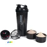 VECH Protein Shaker Bottle,GYM Shaker Cup for Protein Shakes, 16oz Shake Bottle with Shaker Ball and Storage Compartment,Leak-Proof,BPA Free (Black)