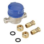 Cold Water Meter 15mm 1/2 inch Arbitrary Rotation Function Water Flow Meter with Fittings for Garden & Home Usage