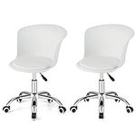 Giantex Home Office Desk Chair Set of 2, Armless Plastic Swivel Rolling Task Chair w/Soft PU Leather Cushion & Universal Casters, Modern Computer Chair for Dorm Bedroom Living Room, White