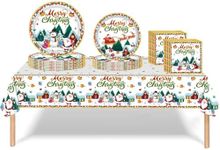 53Pcs Christmas Party Tableware Decorations,Merry Christmas Tree Snowman Tableware Set Party Table Cloth,7inch 9inch Paper Plates,Paper Napkins for Xmas Disposable Dinnerware,Picnic party Supplier