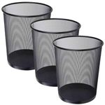 AYSUM 3 Pack Metal Mesh Waste Paper Bin 12 Litres Lightweight Mesh Wastebasket Waste Bin Black Metal Rubbish Bin for Bedroom, Office, Bathroom, Kitchen (Black Round)