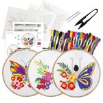 picknMAKE Cross Stitch Embroidery Kit Combo Pack for Beginners & Adults - Includes 3 Unique Designs, Hoop, Printed Fabric, Threads, Needles, Cutter, and Instructions -Craft Hobby