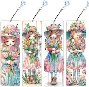 4 Pack Flower Diamond Painting Bookmarks Kit – DIY Floral Beauty Holding Flowers, Crystal Tassel Diamond Art Bookmarks for Adults, Handmade Gift and Craft Activity