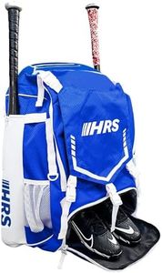 Hit Run Steal Blue Softball Baseball Bag - Holds 4 Bats, Glove, Water Bottle, Shoe Compartment, Helmet, Fence Hook for Equipment & Gear