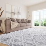 MABOZOO Modern Area Rug, 10' x 14' Stain Resistant Bohemian Living Room Rug, Soft Faux Wool Geometric Area Rug Boho Carpet for Bedroom, Living Room, Kitchen, Dining Room(Light-Grey)