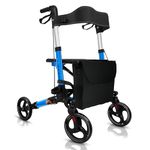 KosmoCare Euro - Style Rollator (Blue)| Walker with wheels | Compact Folding Rollator | Rollator Walker with Seat for Elderly | Walking Aid | Walkers for Adults