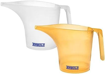 Terbold Funnel Pitcher 1 Liter (Set of 2) | Plastic Measuring Pitchers with Funnel Spouts in Clear and Yellow for Garage, Gardening and Batter Dispenser Use 1000mL