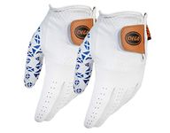 DEGA Golf Gloves 2 Pack 100% Cabretta Leather Golf Glove Men Left Hand Thumb Printed Designs (M/L, Scotland Flag)