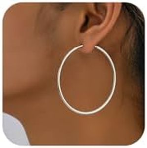 UTISUVIKO Large Hoop Earrings for Women 925 Sterling Silver Hypoallergenic Hoops Earrings Lightweight 14K Gold/White Gold Plated Loop Earrings Jewelry Gifts For Mother's Day Graduation 40/50/60MM,