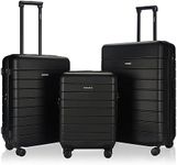 EAGLEMATE 3PCS Suitcase Luggage Set Expandable 15YEARS Warranty TSA Lock (Black)