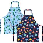 SINLAND Kids Apron with Pocket 2 Pack Children Chef Apron for Cooking Baking Painting (M:6-12 Years)