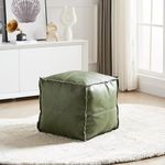 Louis Donné Pouf Ottoman Cover,Unstuffed Pouffe Ottomans, Handmade Faux PU Leather Moroccan, Footstool, 45cm Square Ottoman Foot Rest for Living Room, Floor Chair for Balcony Office Indoor, Green…