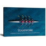 Inspirational Canvas Wall Art Motivational Posters Success Teamwork Painting Rowing Team on Blue Ocean Pictures Positive Office Quotes Prints Artwork for Living Room Teen Bedroom Framed (12"Hx18"W)