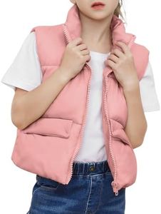 Yimoon Girls Cropped Puffer Vest Lightweight Padded Quilted Vest Stand Collar Warm Sleeveless Puffy Gilet(Pink-6Y)