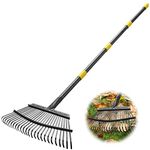 65 Inch Long Garden Leaf Rake - 18 Inch Wide Heavy Duty Leaf Rake for Shrub - 25 Metal Tines,Yard Rake with Adjustable Handle for Picking up Leaves, Grass Clippings, Garbage and More