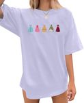 Magical Shirt for Women Embroidered Dress Graphic Oversized T Shirt Women Family Holiday Vacation Tee Tops Purple