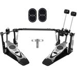 Double Bass Drum Pedal with Drum Patch, Heavy Duty Dual Chain Drive Kick Pedal, Adjustable Spring & Beater, Non-Slip Base, Compatible with Acoustic/Electronic Drum Sets