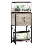 Herture 5-10 Gallon Fish Tank Stand, Metal Double Aquarium Stand with Cabinet for Fish Tank Accessories Storage, Heavy Duty 20.5" L* 11.02" W Tabletop, 500LBS Capacity Grey PG06YGB