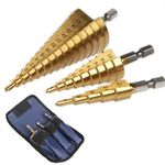 Digital Craft 3Pc HSS Steel Titanium Step Drill Bits 4-12mm 4-20mm 4-32mm Step Cone Cutting Tools Steel Woodworking Wood Metal 4-12/20/32mm with Canvas Tool Bag