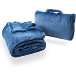 Cabeau Fold ‘n Go Travel and Throw Blanket Plus Compact Case - for Home and Travel - Doubles as Lumbar Pillow and Neck Support Pillow - French Microfiber Comfort - Blue