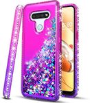 STARSHOP - LG K51 Phone Case, LG Reflect (L555DL) Phone Case, with [Tempered Glass Protector Included] Liquid Floating Glitter Quicksand Bling with Spot Diamond Cover - Pink/Purple