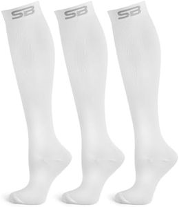 SB SOX 3-Pair Compression Socks (15-20mmHg) for Men & Women – Best Socks for All Day Wear! (L/XL, 04 – Solid White)