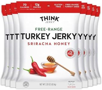 Think Jerky Sriracha Honey Turkey Jerky, High Protein Free-Range Turkey, Gluten Free, No Antibiotics or Nitrates, Healthy Chef Crafted Recipe, Low Calorie and Low Fat - 2.2 oz Bags, 8 Pack