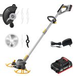 TANUTIL Cordless Weed Wacker, Rechargeable Battery Powered Weed Eater, Weed Cutter with Blades, Handhold Electric Grass Trimmer, Lightweight String Trimmer for Patio, Lawn&Garden (One 2.5AH Battery)