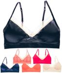 Alyce Ives Intimates - Pack of 6 - Seamless Girls Bra with Lace Trim & Adjustable Straps- Youth Lightly Padded Bras for Girls (Solids & Pink Plaid Print)