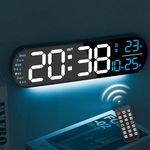 YUANRANER 13.7" Digital Wall Clock Large Display with Remote Control,Dual Alarm,Auto-Dimming,Big Digits,Auto DST Clock for Bedroom Living Room Decor with 9 Adjustable Ambient Night Lights-Blue