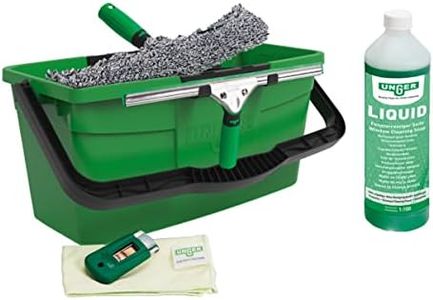 Unger AK015 Window Cleaning Kit PRO Set - Power Washer Sleeve, ErgoTec Squeegee, Bucket 18L, Liquid Glass Cleaner 1L, Safety Glass Scraper, Microfibre Cloth - Professional Window Cleaner, Green