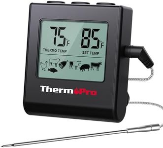 ThermoPro TP16H Large LCD Digital Meat Thermometer for Cooking, Smoking, Grilling, BBQ Food Thermometer with Clock Timer and Stainless Steel Probe, Black