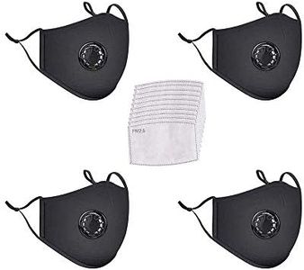 4 Pack Face Mask with 10 Cotton Filter Sheet,Washable Reusable Masks with Breathing Valve-Black