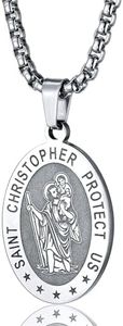 PROSTEEL Stainless Steel Saint Christopher Necklace Patron Medal Pendant Chain Religious Jewelry Men
