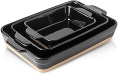 HVH Baking Dish Set, 9x13 Baking Dish, Ceramic Lasagne Pan Deep, Large Casserole Dish Set, Baking Dishes for Casseroles 13 x 9, Ceramic Bakeware Set of 3, Farmhouse Style (Black)