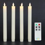 Fanna 9.4" Flameless Taper Candles with Moving Flame, Real Wax Finished Flickering Battery Operated Candles, Remote Control & Batteries Included - Set of 4