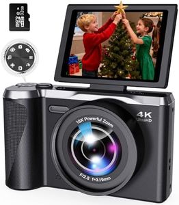 Digital Camera 4K for Photography and Video, 56MP Autofocus Vlogging Camera for YouTube, 3" 180° Flip Screen & 16X Digital Zoom, Compact Travel Cameras with 32GB SD Card for Beginners & Adults