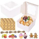 GUIFIER 50 Pack 4 inch Cake Boxes with Window, Small White Bakery Boxes 4x4x2.5 inches Cookie Boxes Kraft Gift Baking Box Pastry Boxes, Favor Treat Boxes for Pies Strawberries Donuts Cupcakes Brownies