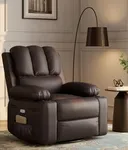 Oversized Power Recliner Chair - 360° Swivel Lazy Recliner with Heat and Massage, Faux Leather Rocking Chair with 1.5X Sponge Filling & Cup Holder for Living Room, Bedroom and Nurseries - Brown