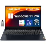 Lenovo IdeaPad 3i 15.6" FHD Touchscreen Laptop, Intel i5-1155G7, 16GB RAM, 512GB PCIe SSD, Intel Iris Xe Graphics, Num Pad, WiFi 6, Webcam, Windows 11 Pro, Abyss Blue, 32GB Hotface USB Card