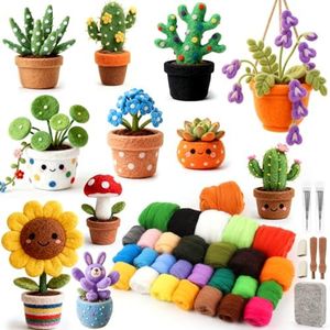 Needle Felting Kit for Beginners, 28 Colors Wool Roving DIY Succulent Plants Craft Set with Felting Needles, Pad & Tools, Wool Felt Kit for Mini Potted Plants Home Decoration & Christmas Gift
